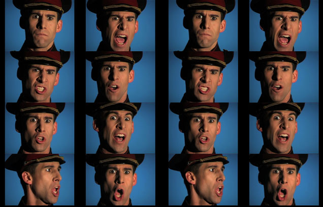 Repeated grid of video stills showing the police officer speaking and shouting