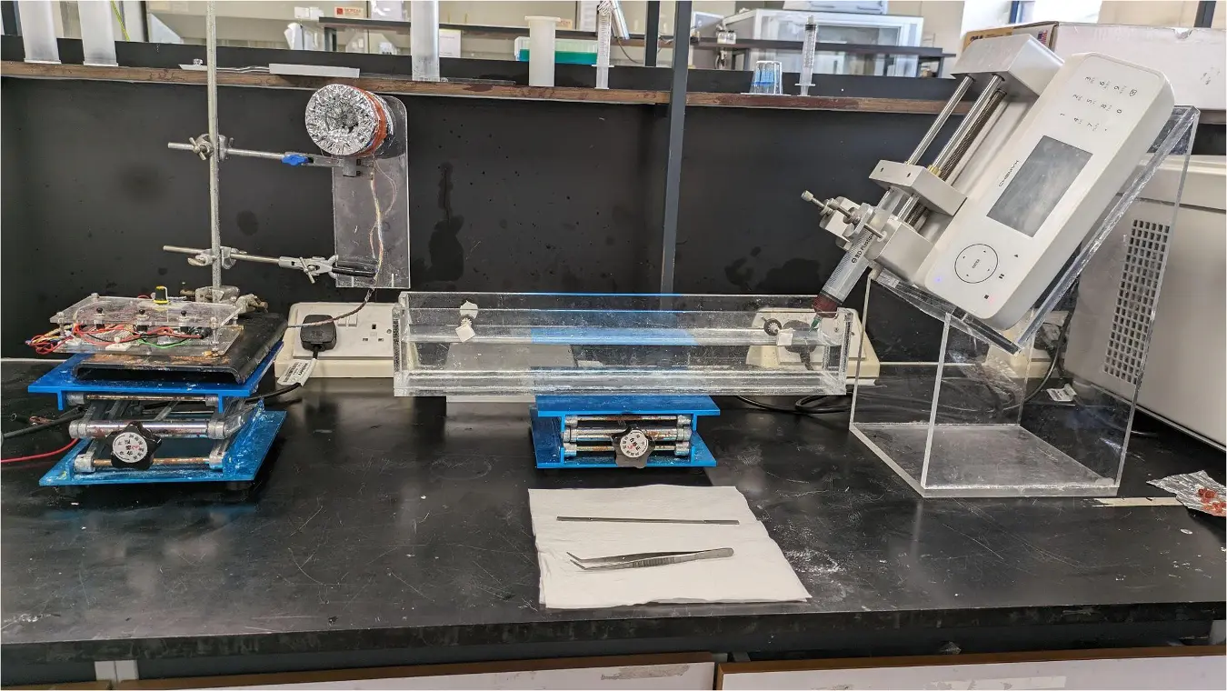 Wet-spinning equipment in a textile materials laboratory
